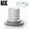 Waterside 12pc Grey Stripe Porcelain Dinner Set ( video attached)