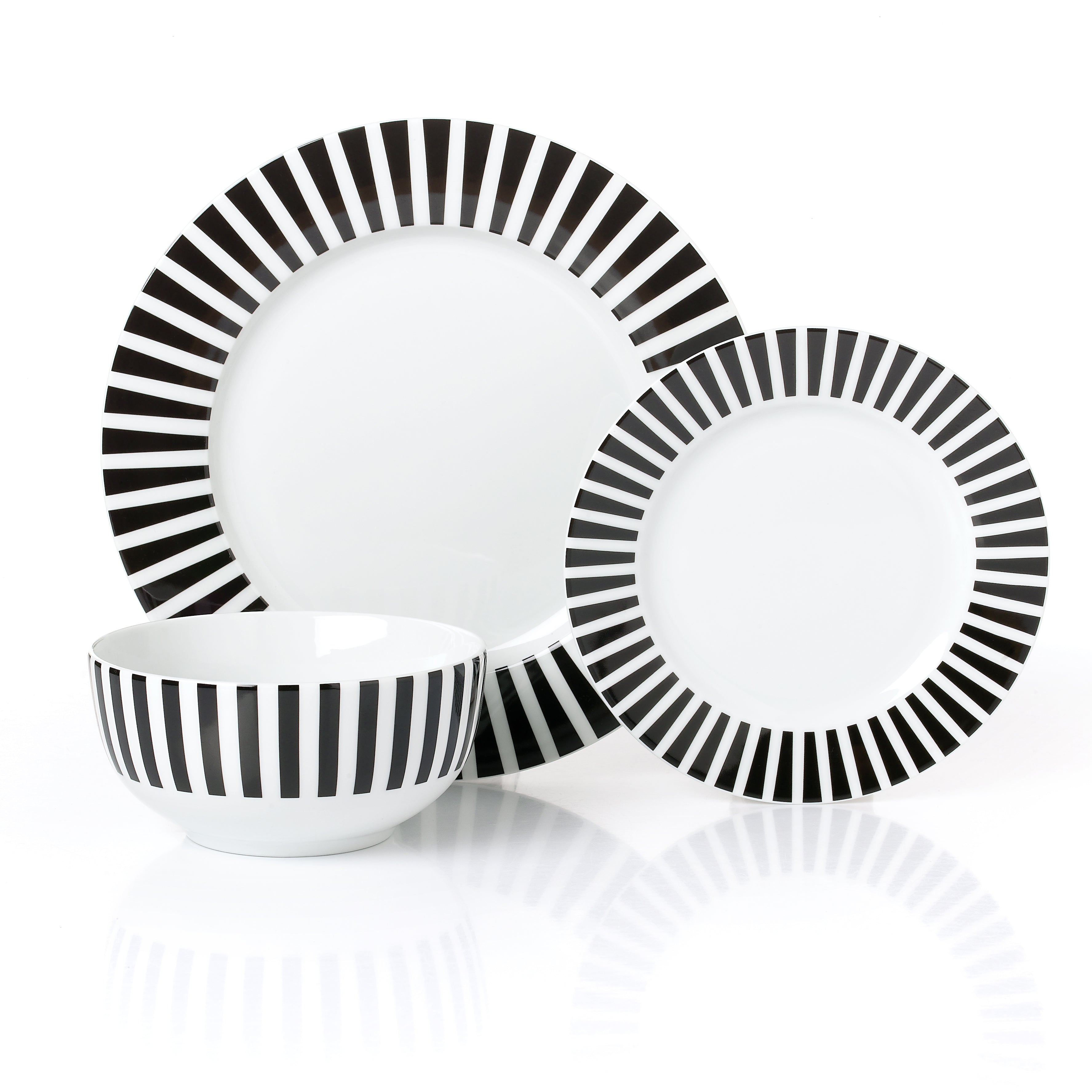 Waterside 12pc Black Stripe Porcelain Dinner Set ( video attached)