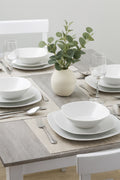 Waterside 12pc White Square Porcelain Dinner Set- 4 x 26.8cm Dinner Plate, 4 x 20cm Side Plates & 4 x 17.8cm Deep Bowl -( video attached)