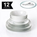 Waterside 12pc White Square Porcelain Dinner Set- 4 x 26.8cm Dinner Plate, 4 x 20cm Side Plates & 4 x 17.8cm Deep Bowl -( video attached)