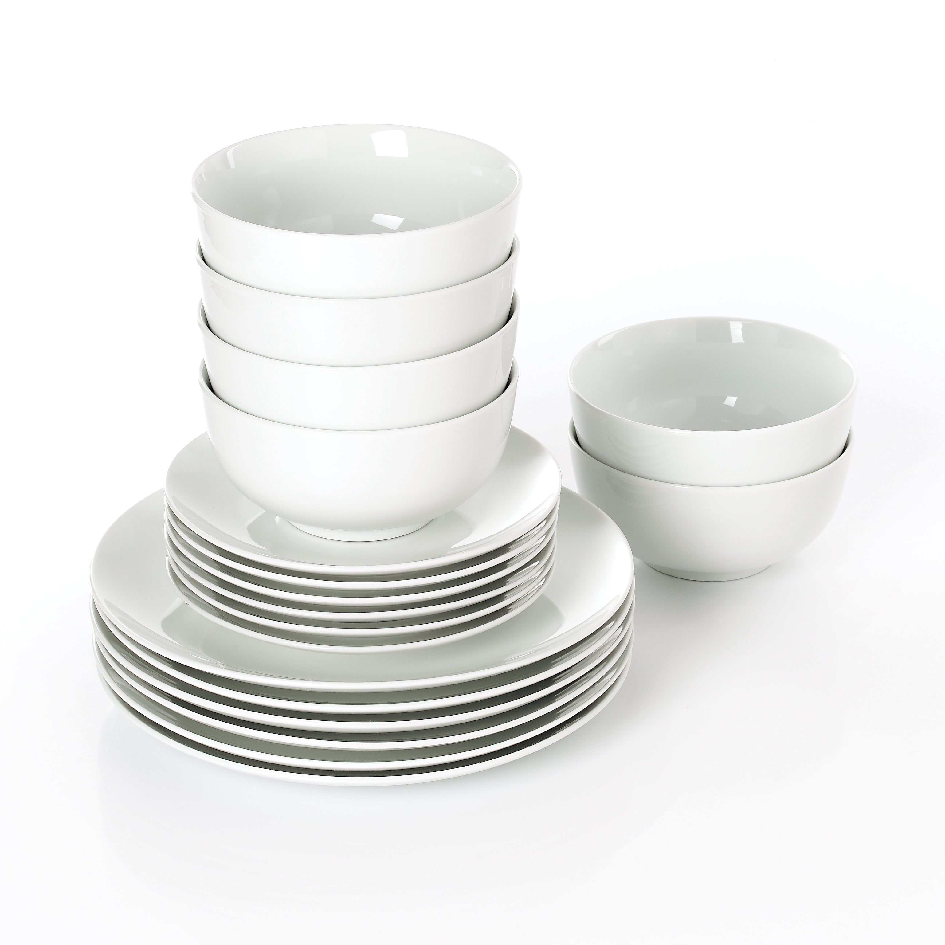Waterside 18pc White ROUND  Porcelain Dinnerware Set; 6 Dinner Plates, Side Plates & Bowls ( video included)