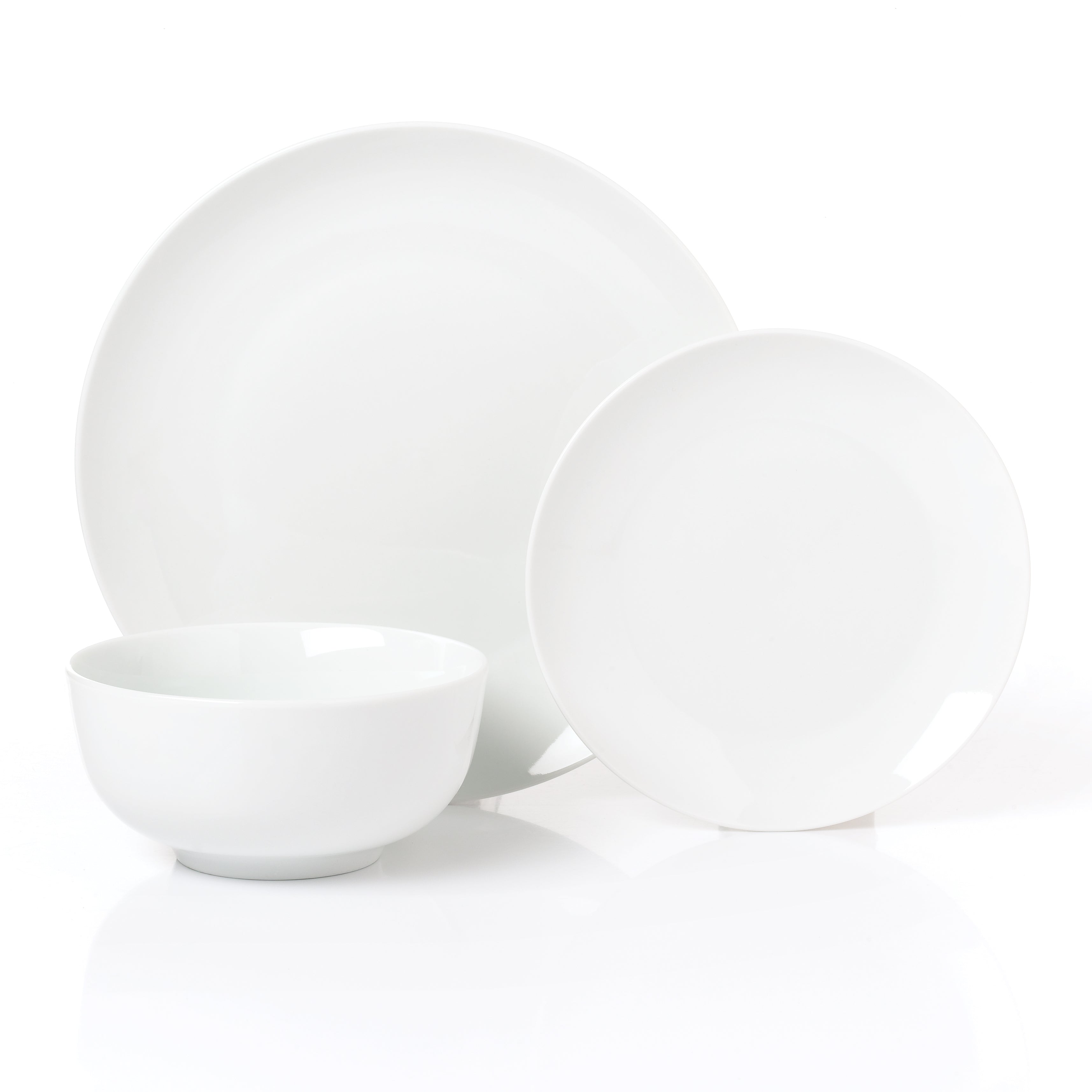 Waterside 18pc White ROUND  Porcelain Dinnerware Set; 6 Dinner Plates, Side Plates & Bowls ( video included)