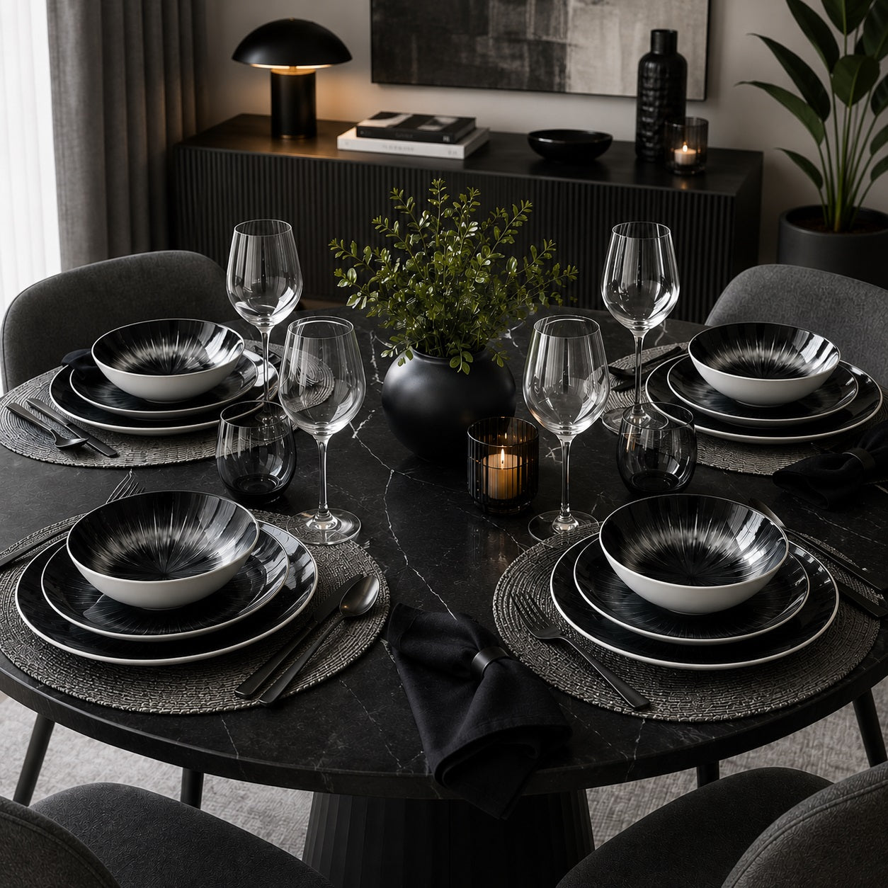 Waterside 12pc Black Star Dinner Set