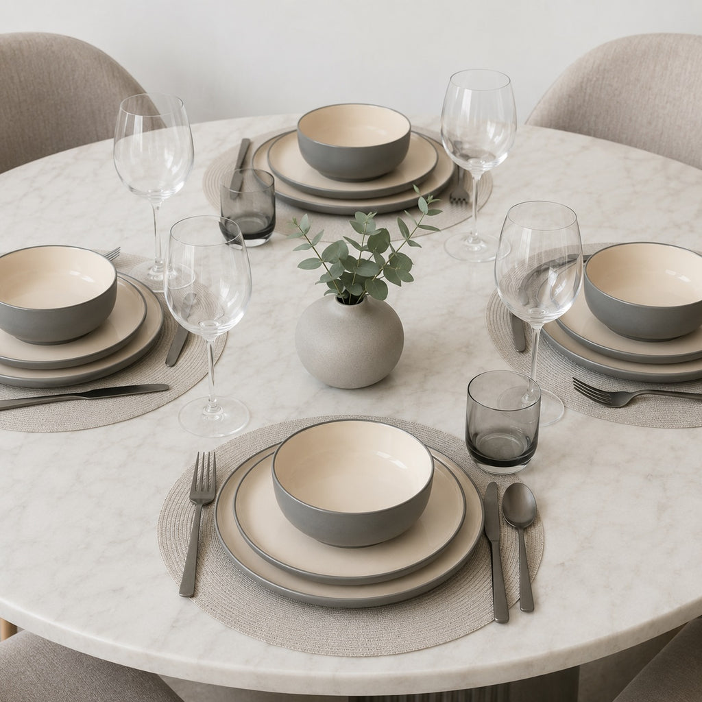 Waterside 12pc Mysa Cream & Grey  Dinner Set