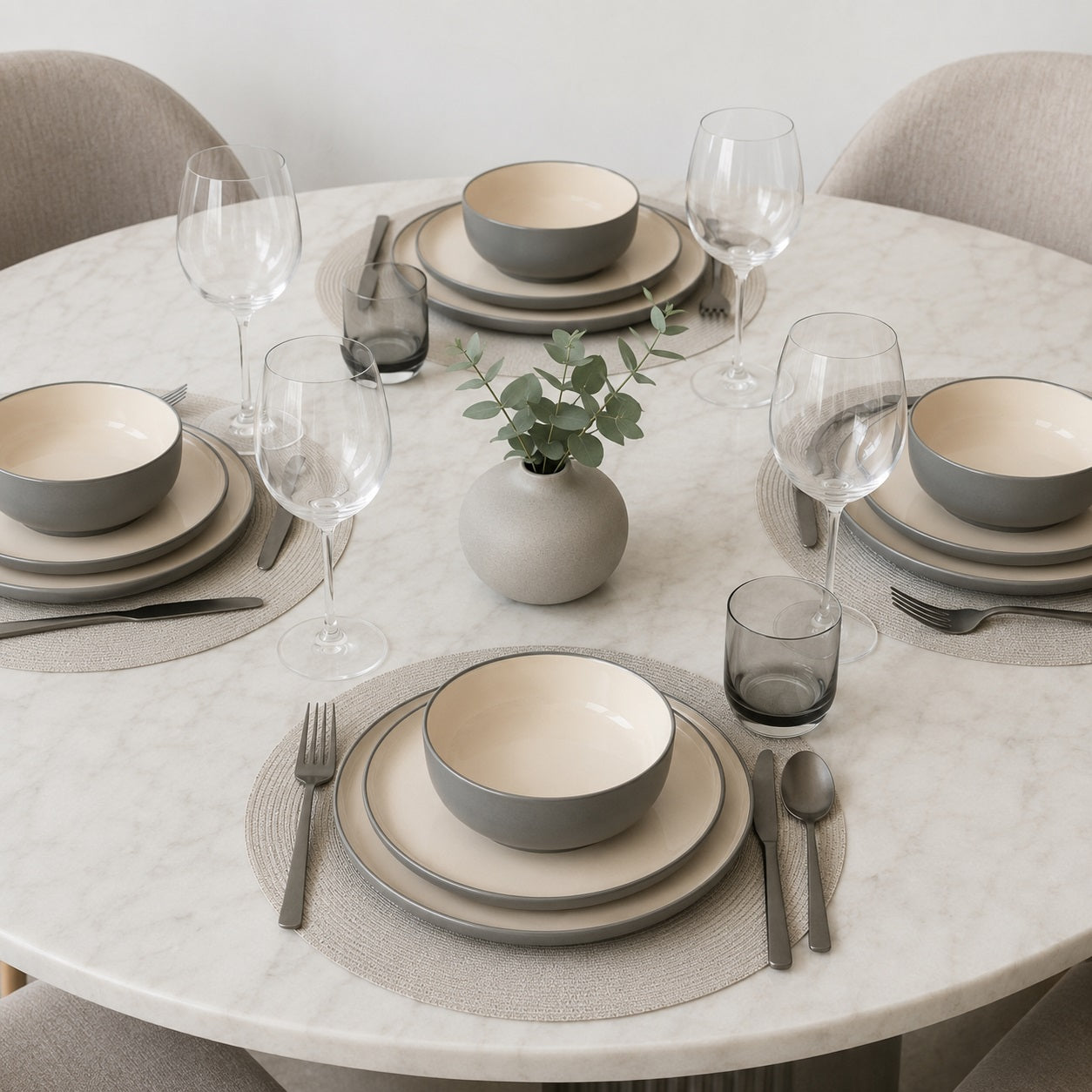 Waterside 12pc Mysa Cream & Grey  Dinner Set
