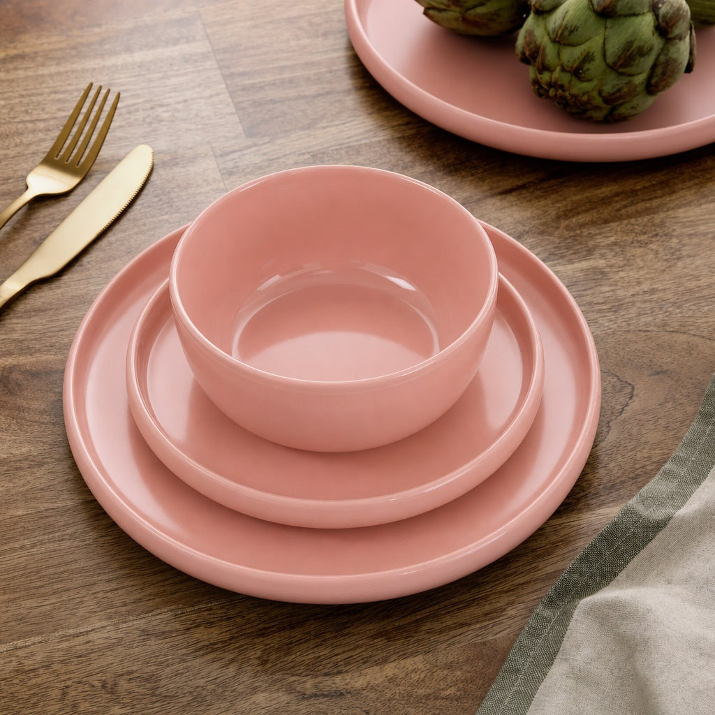 Waterside 12pc Blush Pink Lipped Stoneware Dinner Set