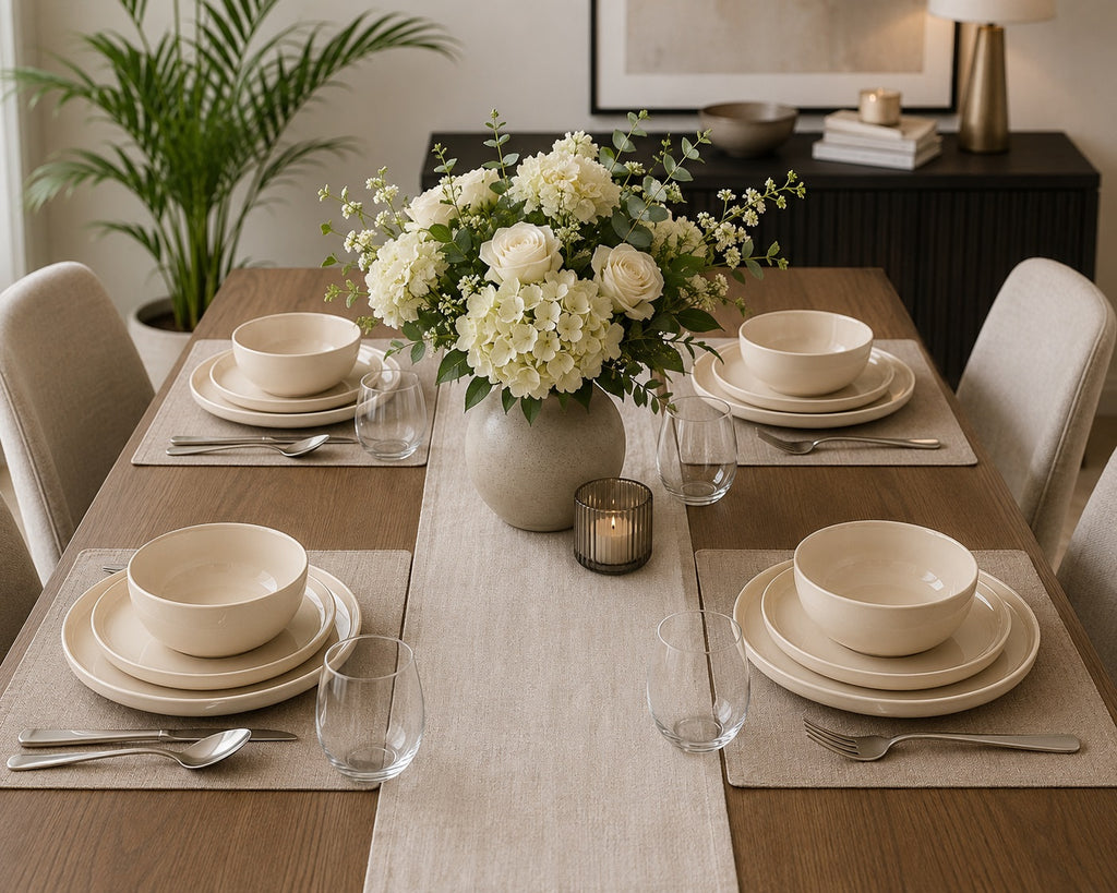 Waterside 12pc Classic Cream Lipped Stoneware Dinner Set