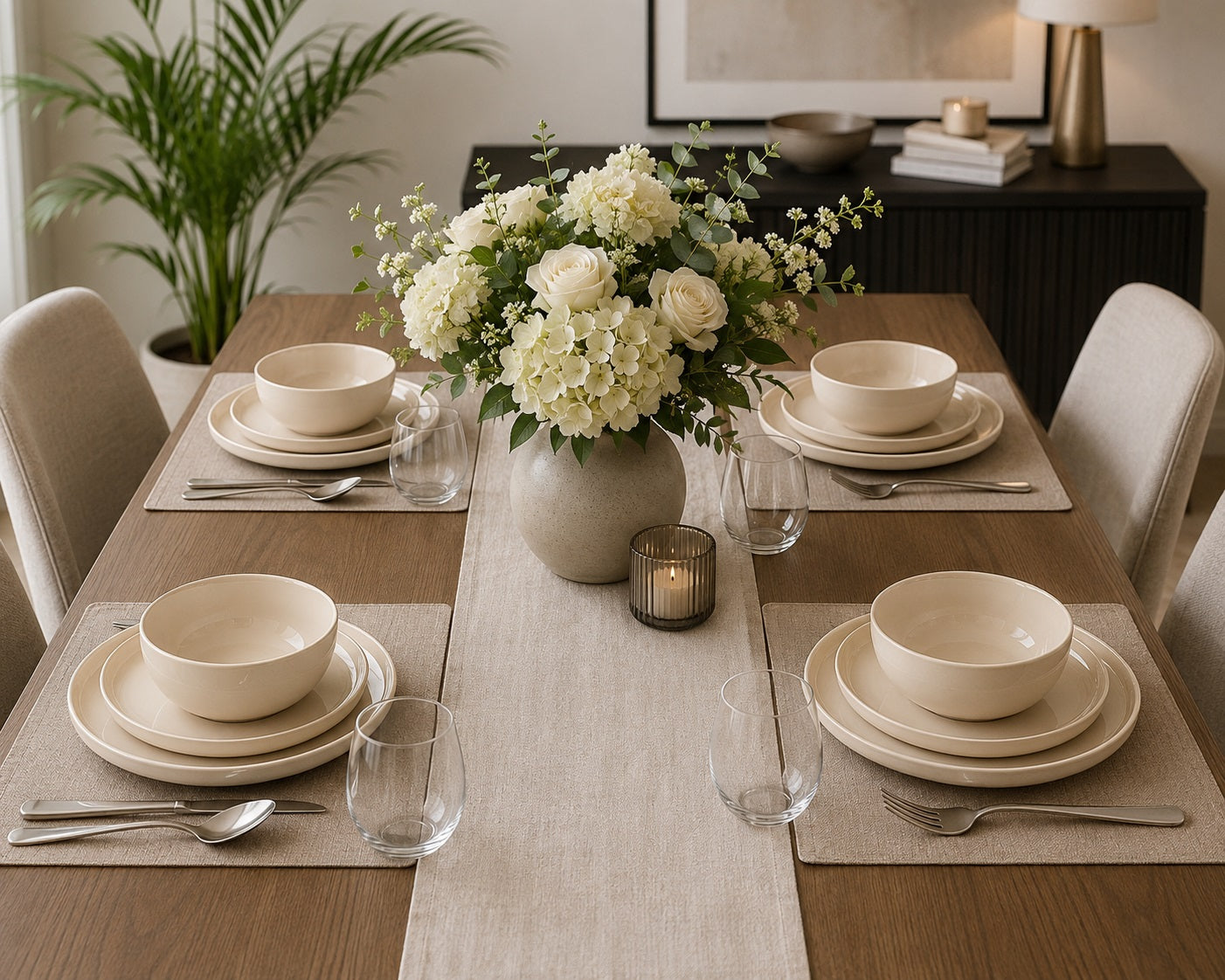 Waterside 12pc Classic Cream Lipped Stoneware Dinner Set