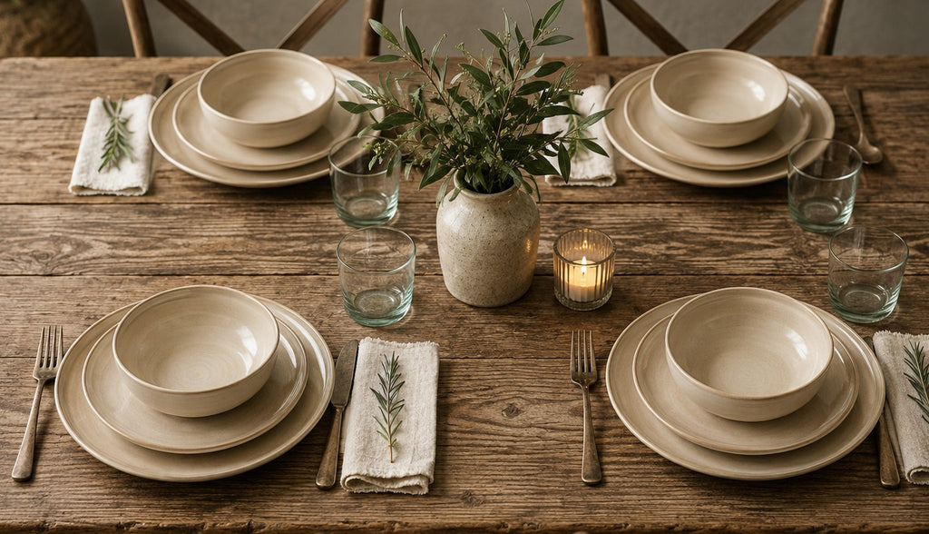 Waterside 12pc Sandstone Reactive Glaze Dinner Set