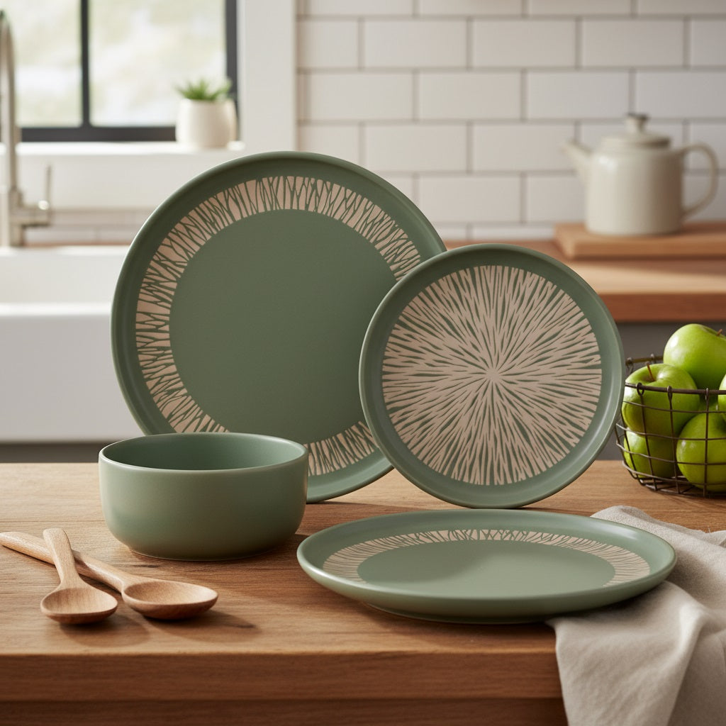 Waterside 12pc Aura Sage Green Stoneware  Dinner Set