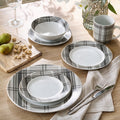 Waterside 16pc Grey Tartan Dinner Set