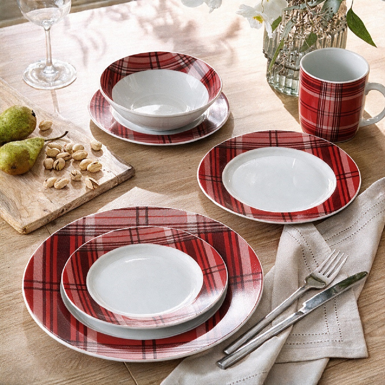 Waterside 16pc Red Tartan Dinner Set