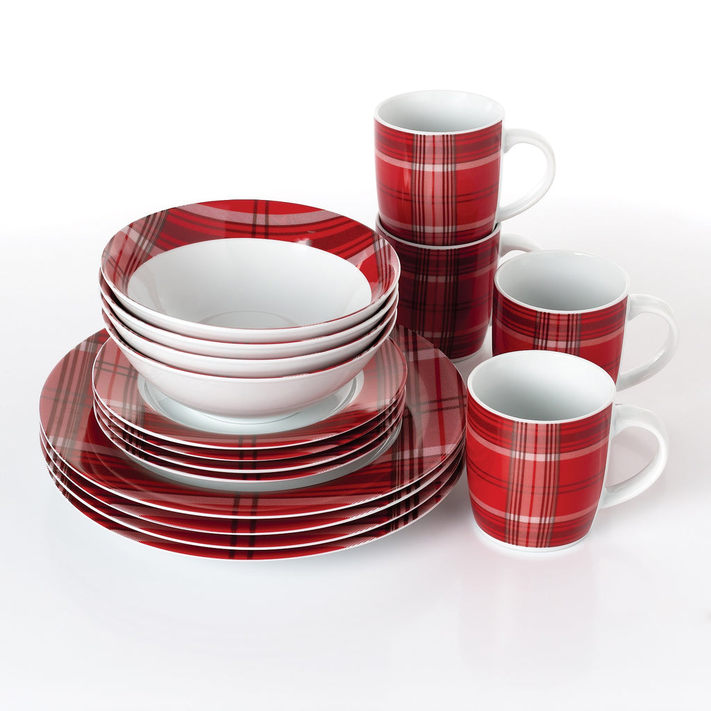 Waterside 16pc Red Tartan Dinner Set