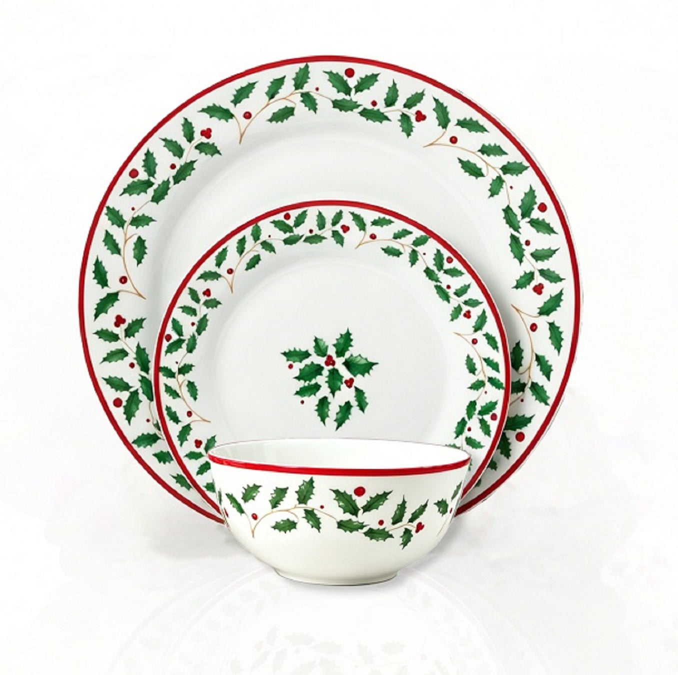 Waterside 12pc Holly Christmas Porcelain Dinnerware Set