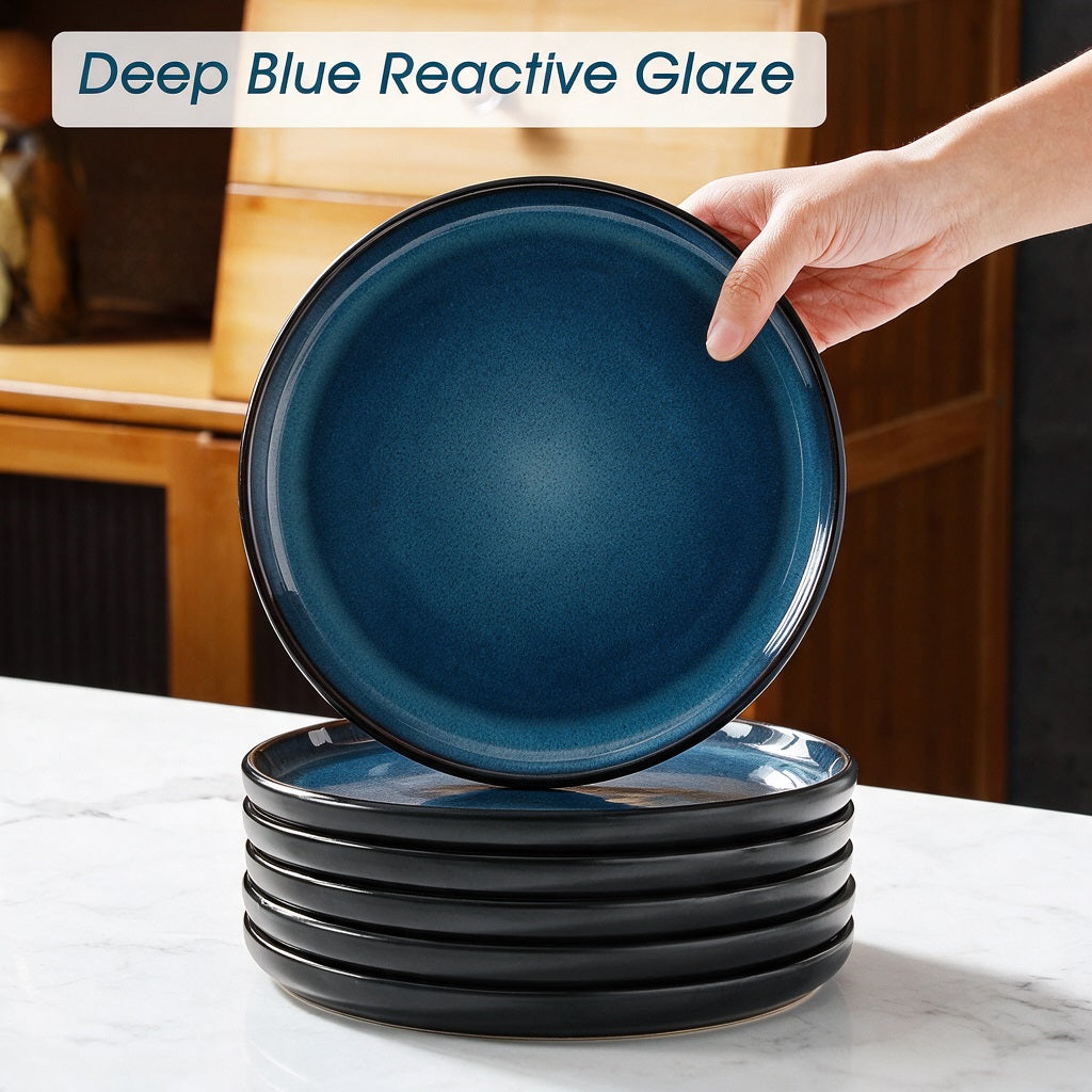Waterside 12PC Lipped Blue Reactive Glaze Stoneware Dinner Set
