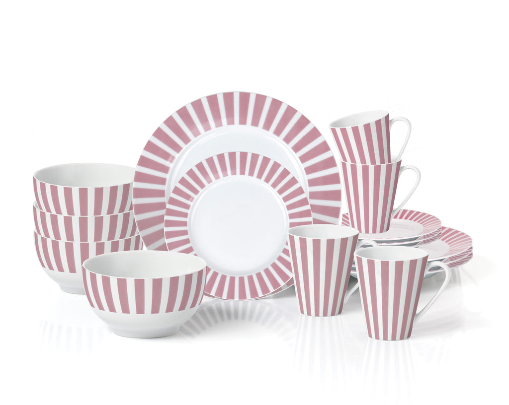 Waterside Pink Stripe Porcelain Dinner Set 16 Piece