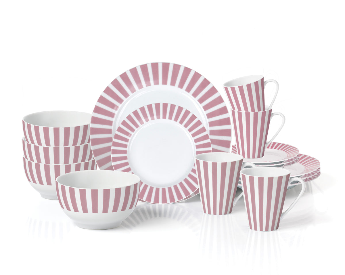 Waterside Pink Stripe Porcelain Dinner Set 16 Piece