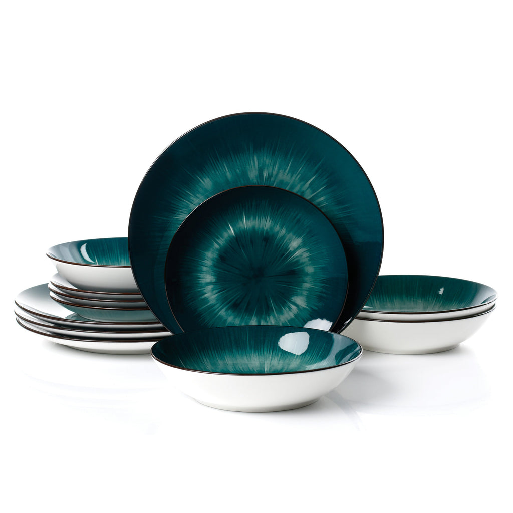 Waterside 12pc Emerald Green Star Porcelain Dinner Set (video attached)