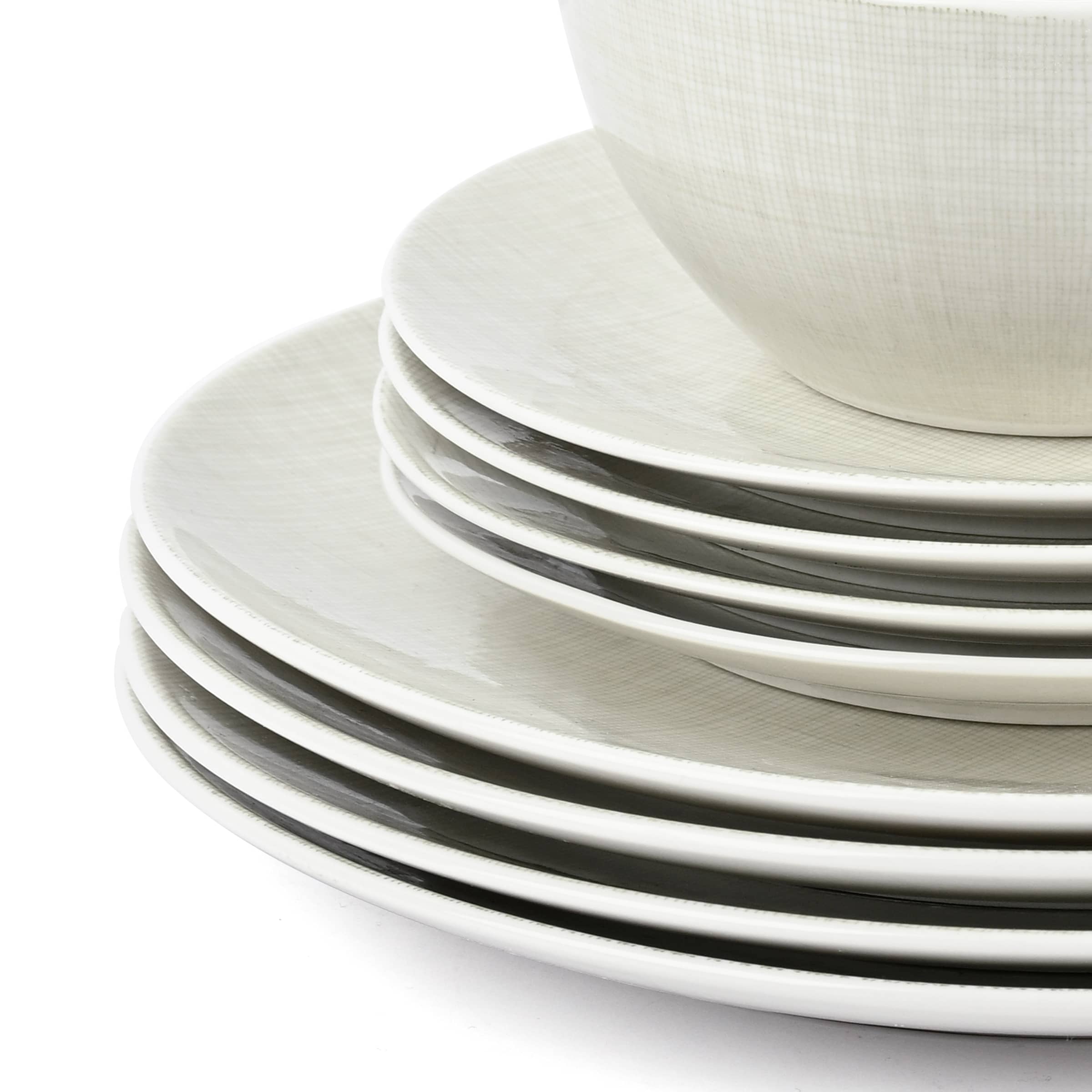Waterside 12pc Linen Texture  Porcelain Dinner Set ( video attached)