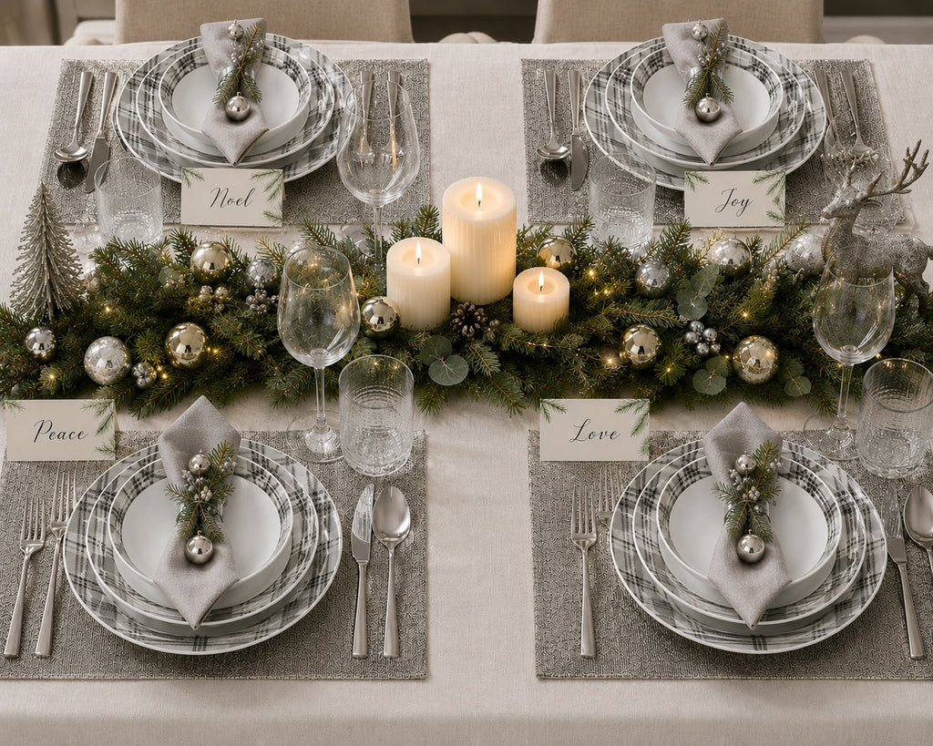 Waterside 12pc Grey Tartan Dinner Set