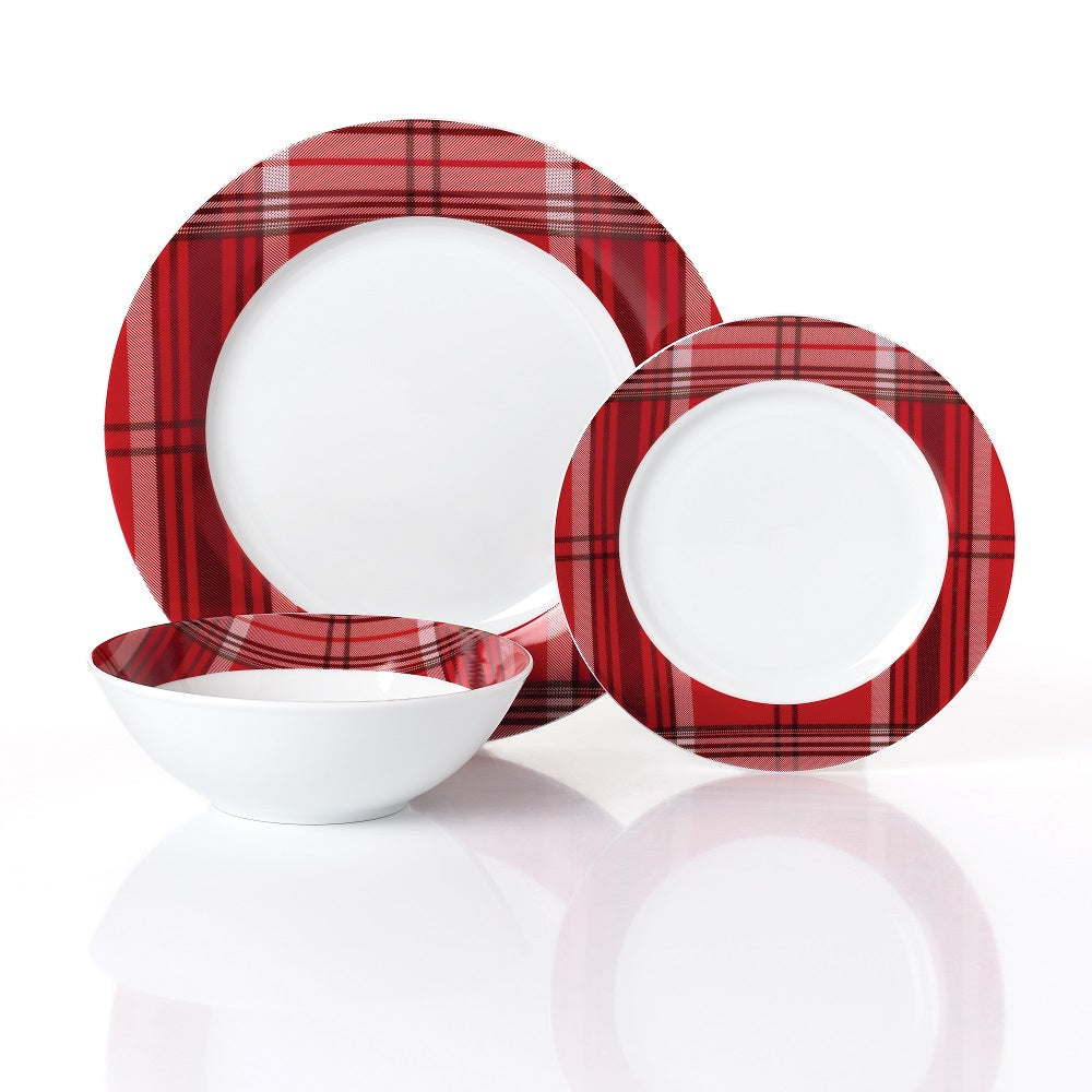 Waterside 12pc Red Tartan Dinner Set