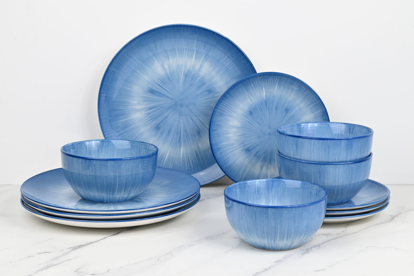 Blue Star Reactive Glaze Porcelain Dinner Set, 12 Pieces