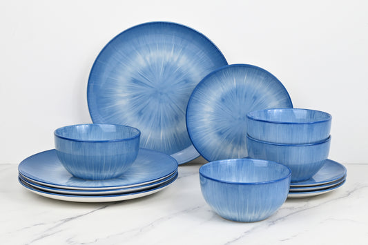 Blue Star Reactive Glaze Porcelain Dinner Set, 12 Pieces