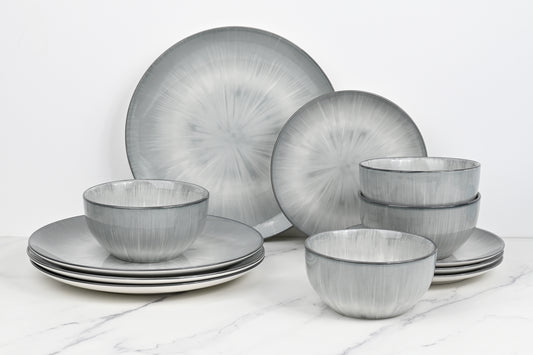 Grey Star Reactive Glaze Porcelain Dinner Set, 12 Pieces