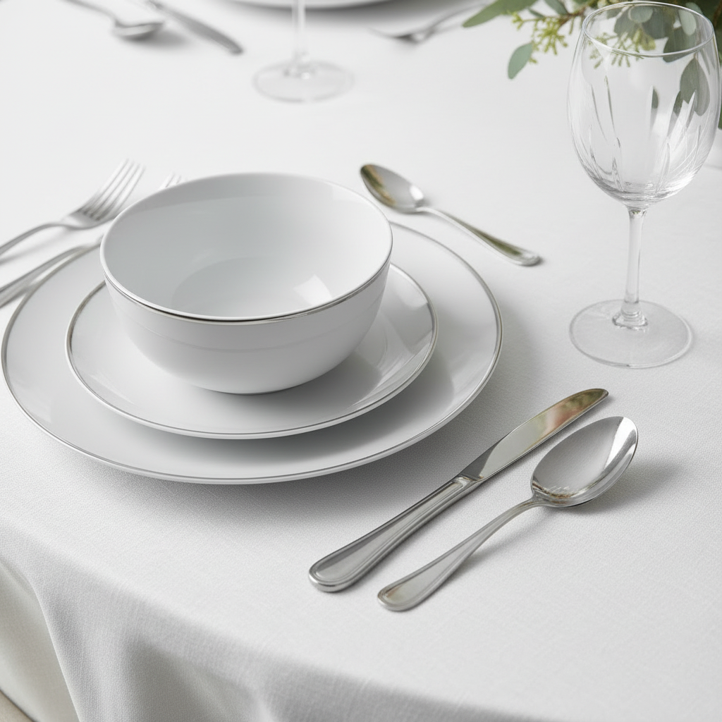 Waterside 12pc Platinum Rim Porcelain Dinner Set (video attached)