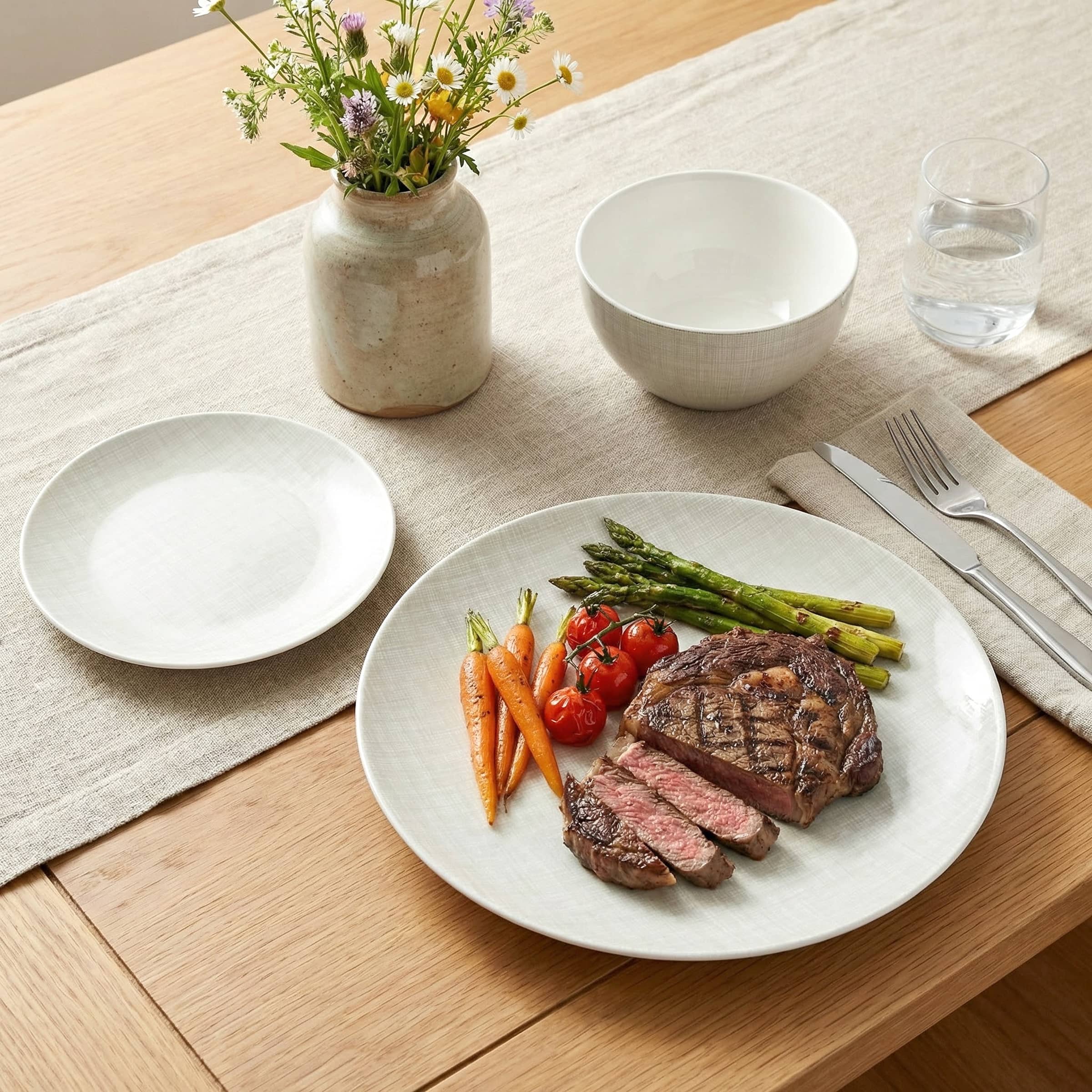 Waterside 12pc Linen Texture  Porcelain Dinner Set ( video attached)