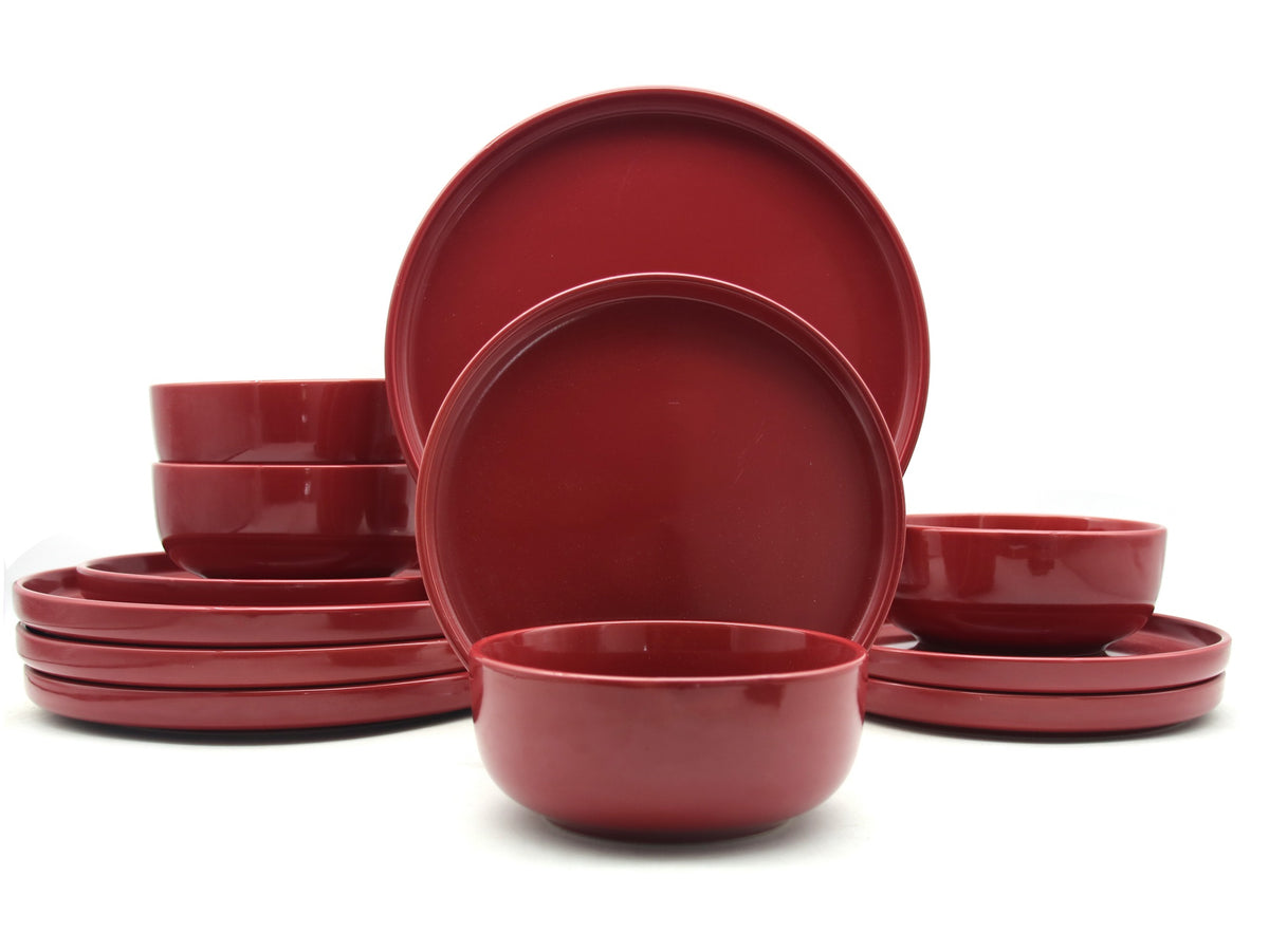Waterside 12pc Red Lipped Stoneware Dinner Set