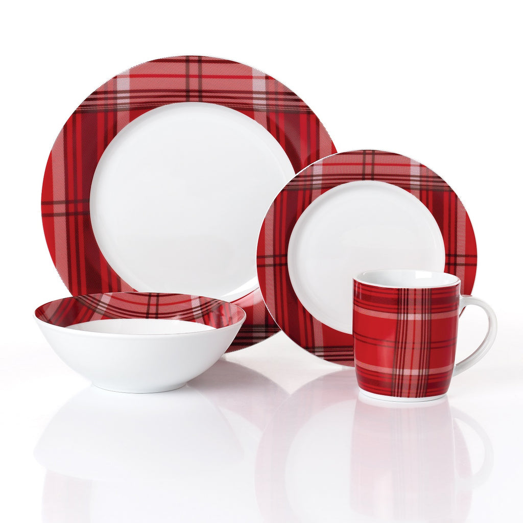 Waterside 16pc Red Tartan Dinner Set