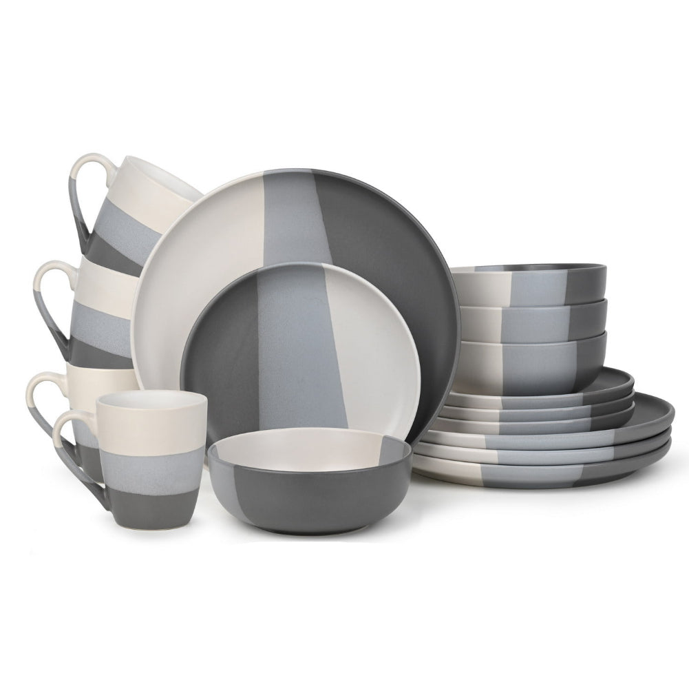 Waterside 16pc Dipped 3tone Stoneware Dinnerware Set