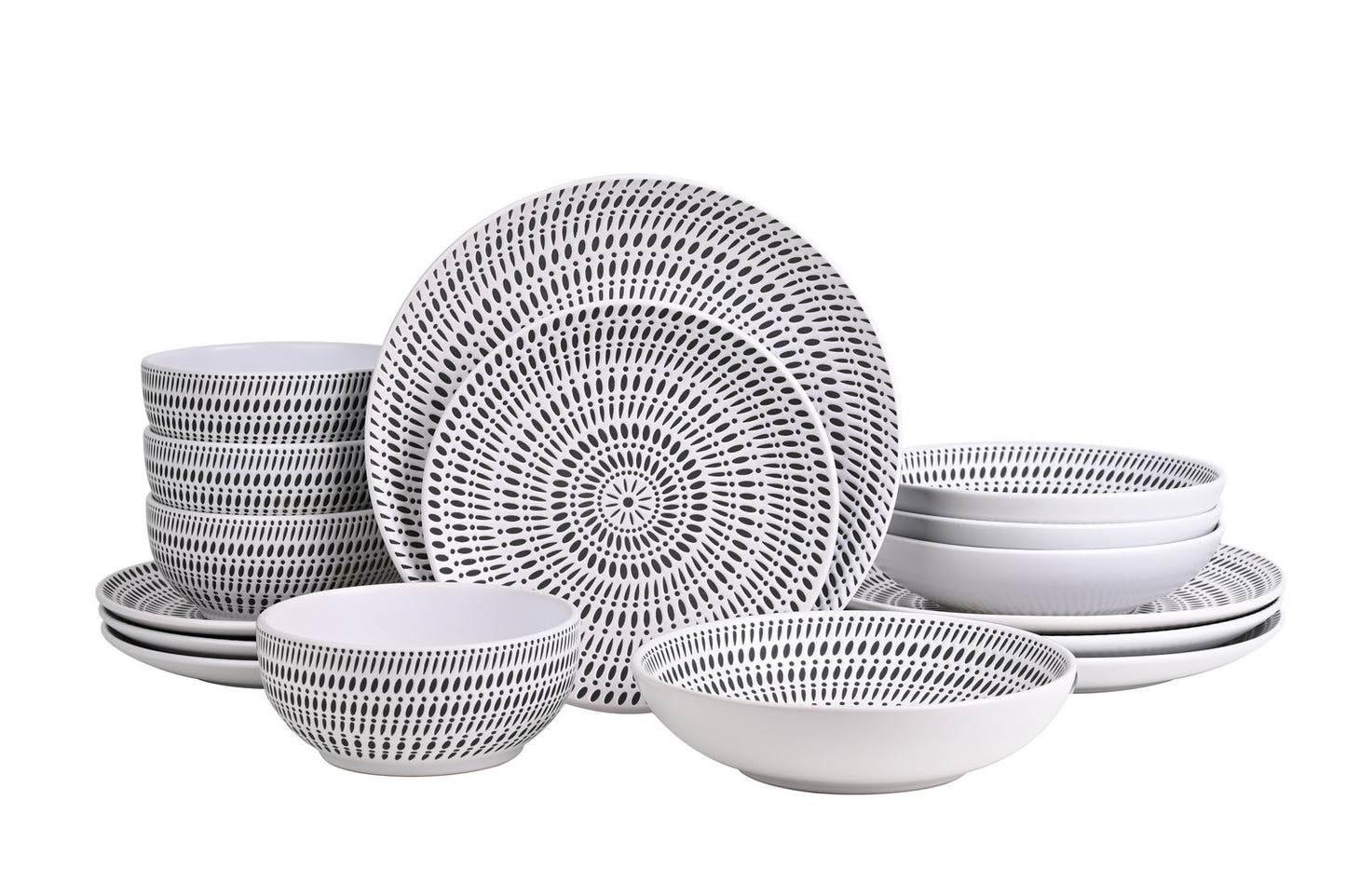 White Pad Print Stoneware Dinner Set, 16 Pieces