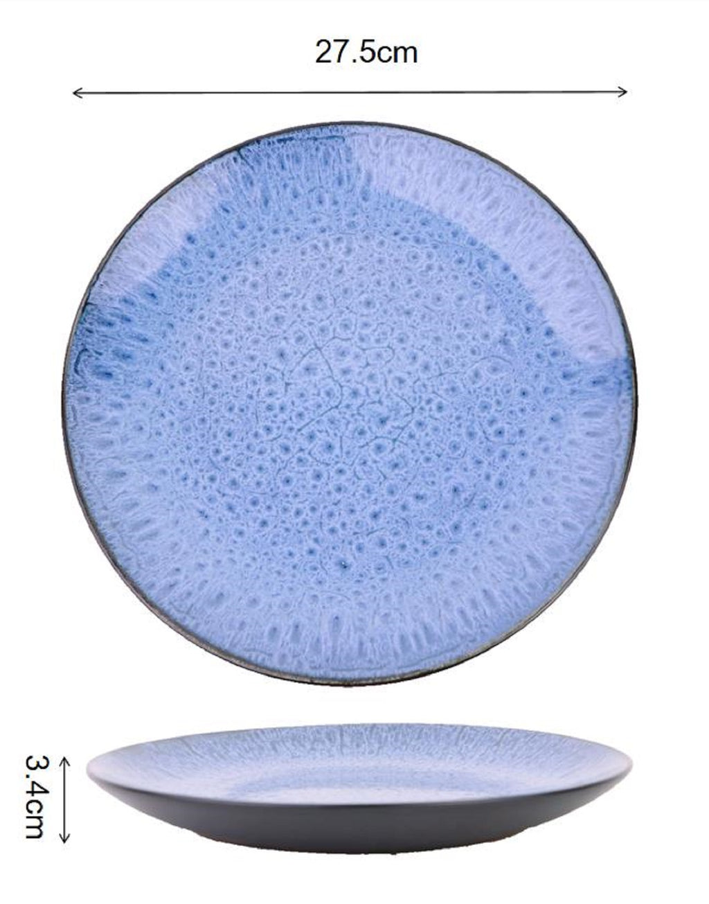 Waterside 12pc Blue Reactive Glaze Stoneware Dinnerware Set; 4 Dinner Plates, Side Plates & Deep Bowls