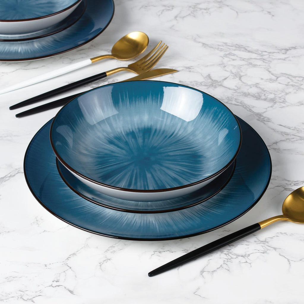 Waterside Blue Star Porcelain Dinner Set, 12 Pieces