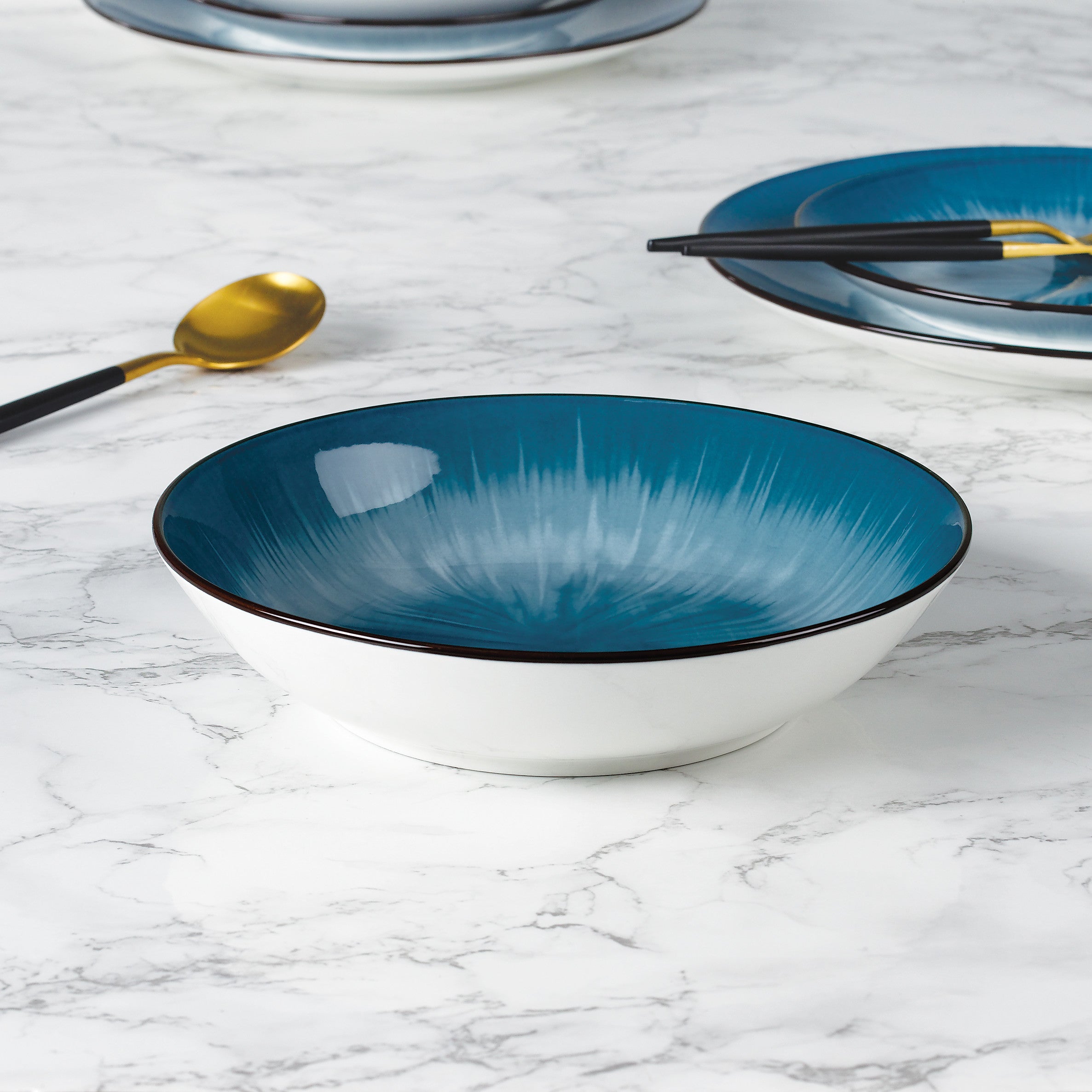 Waterside Blue Star Porcelain Dinner Set, 12 Pieces