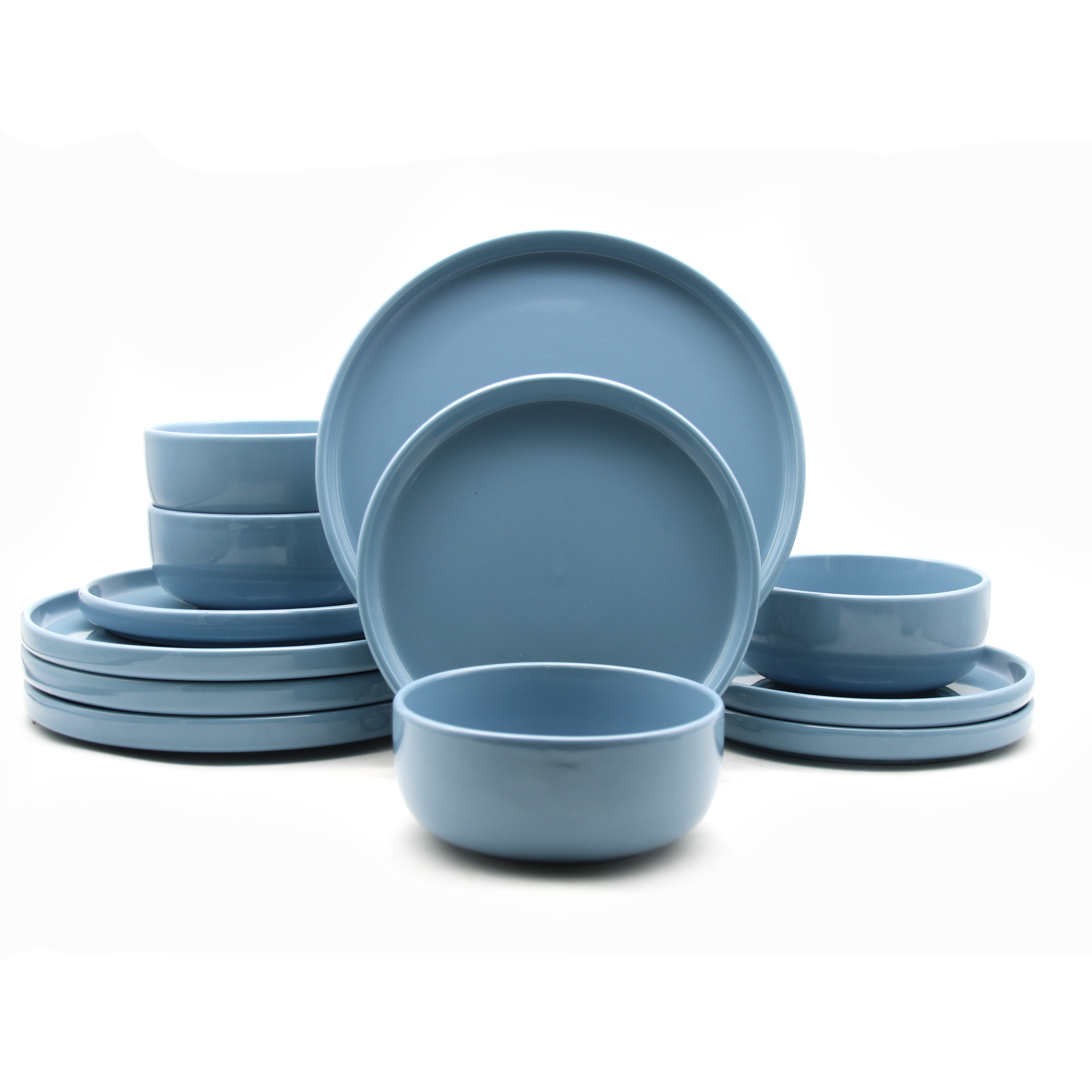 Waterside 12pc Pastel Blue, Lipped  Stoneware Dinnerware Set
