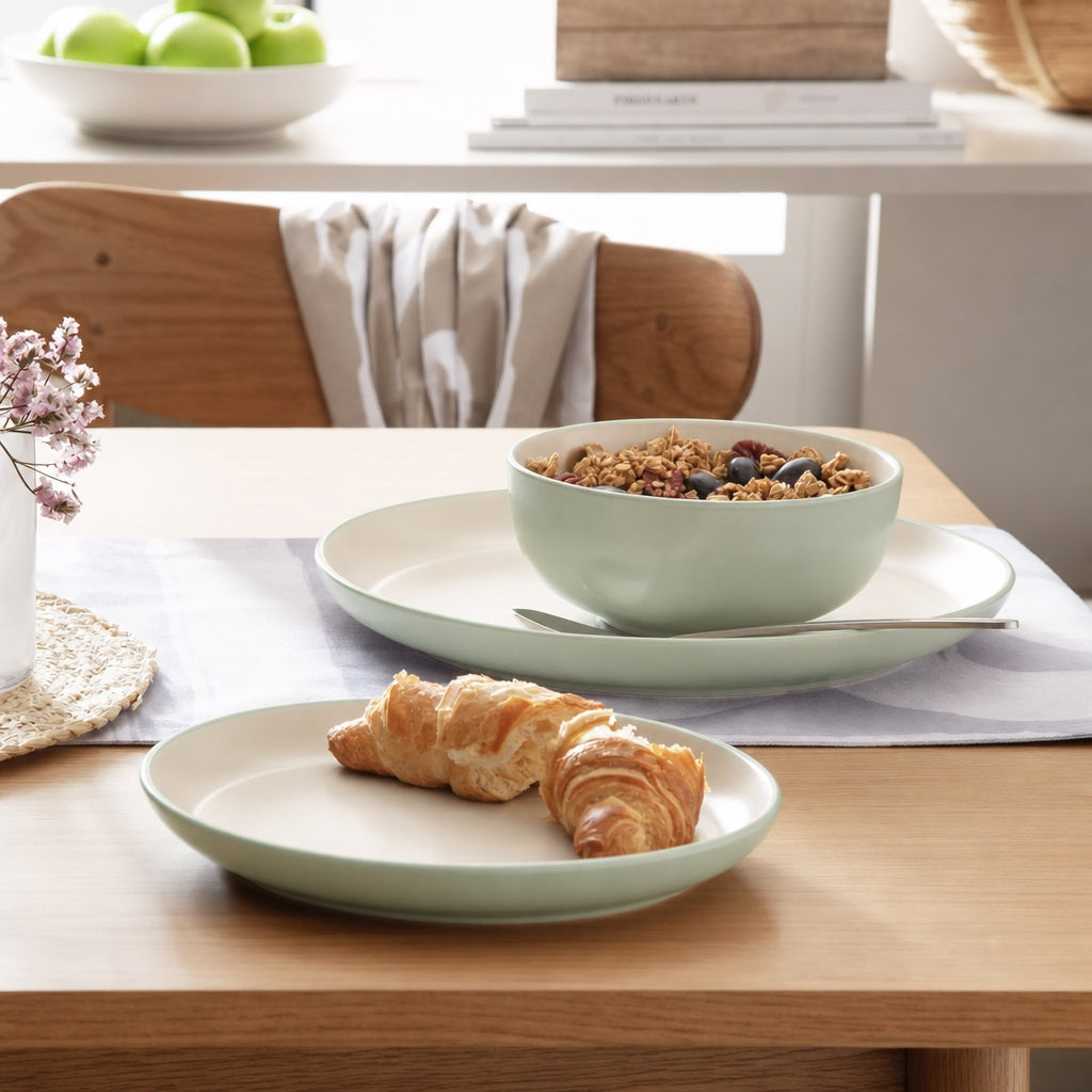 Waterside 12pc Mysa Cream & Green Dinner Set