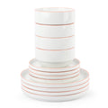 Waterside 12pc Stackable White with Orange Rim Porcelain Dinner Set (Video Attached)