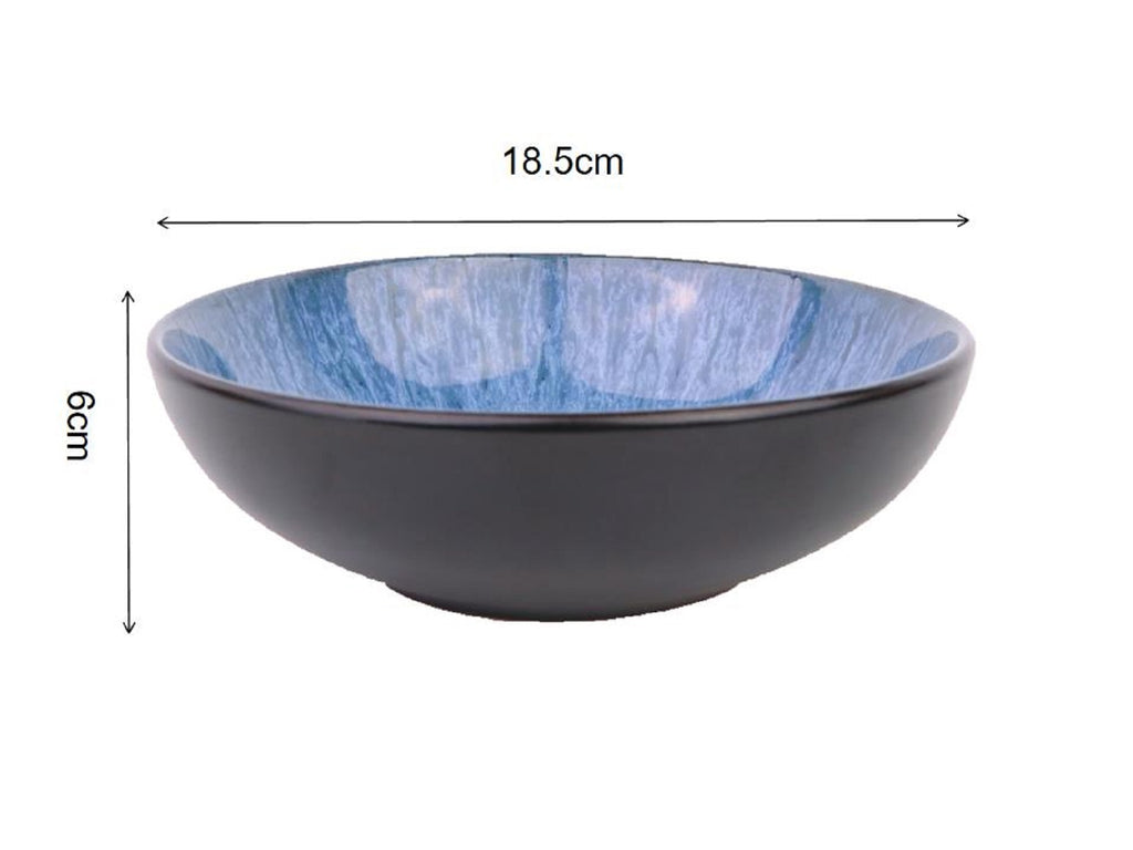 Waterside 12pc Blue Reactive Glaze Stoneware Dinnerware Set; 4 Dinner Plates, Side Plates & Deep Bowls