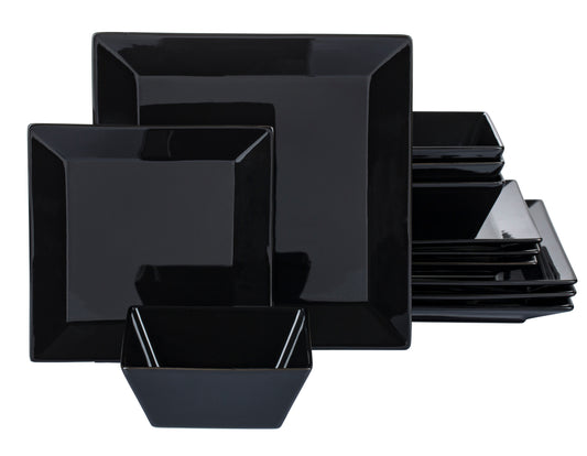 12Pc Soho Black Square Dinner Set