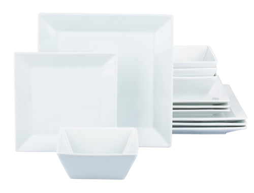 *** SPECIAL OFFER *** Waterside 12pc White Square Porcelain Dinnerware Set