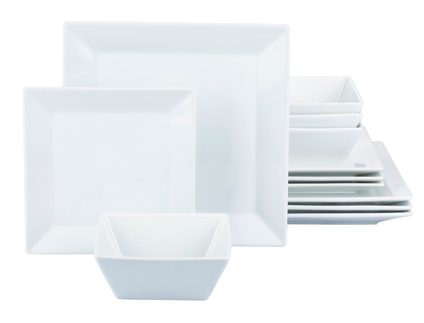 White Square Porcelain Dinnerware Set, 12 Pieces