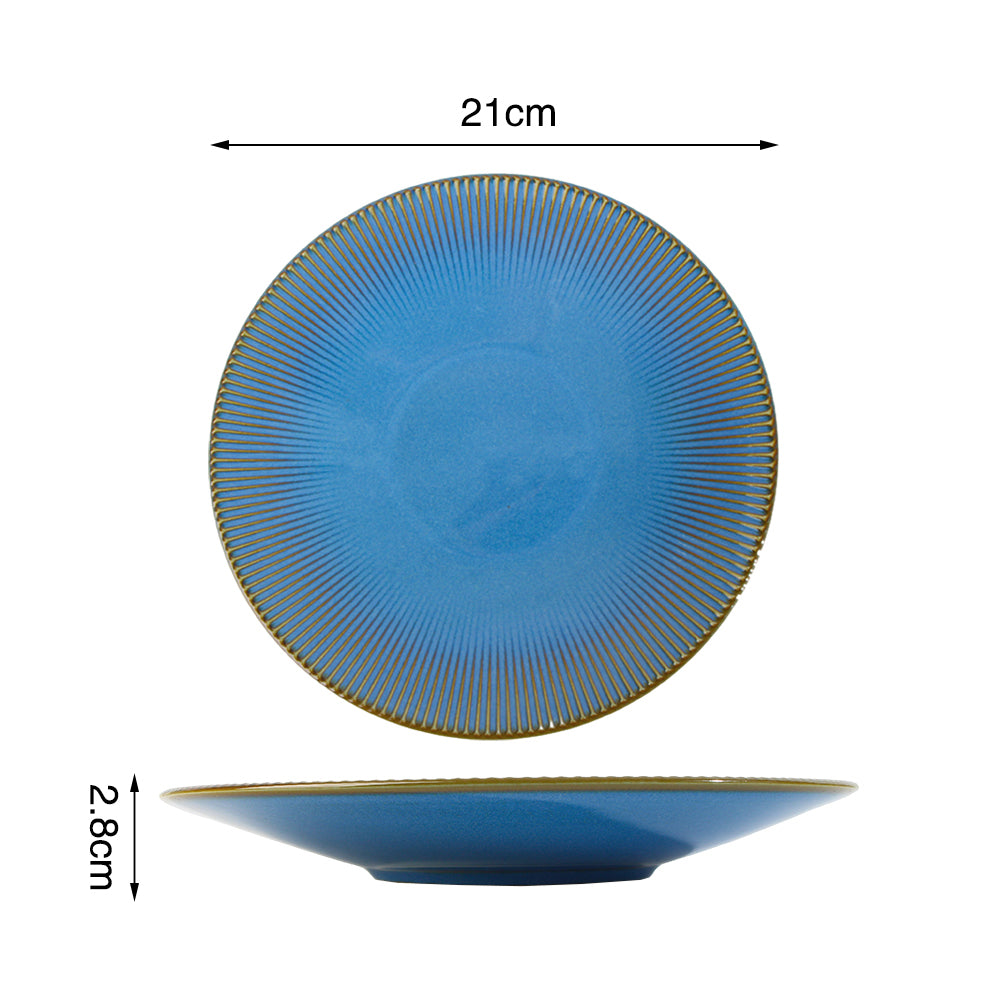 Reactive Glaze Blue Stoneware Dinner Set, 16 Pieces