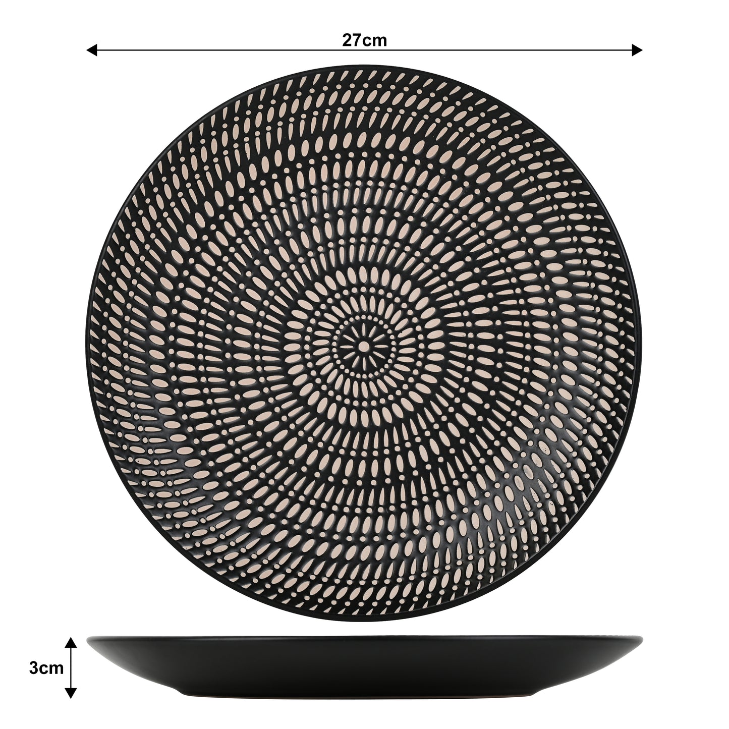 Pad Print Black Stoneware Dinner Set, 16 Pieces