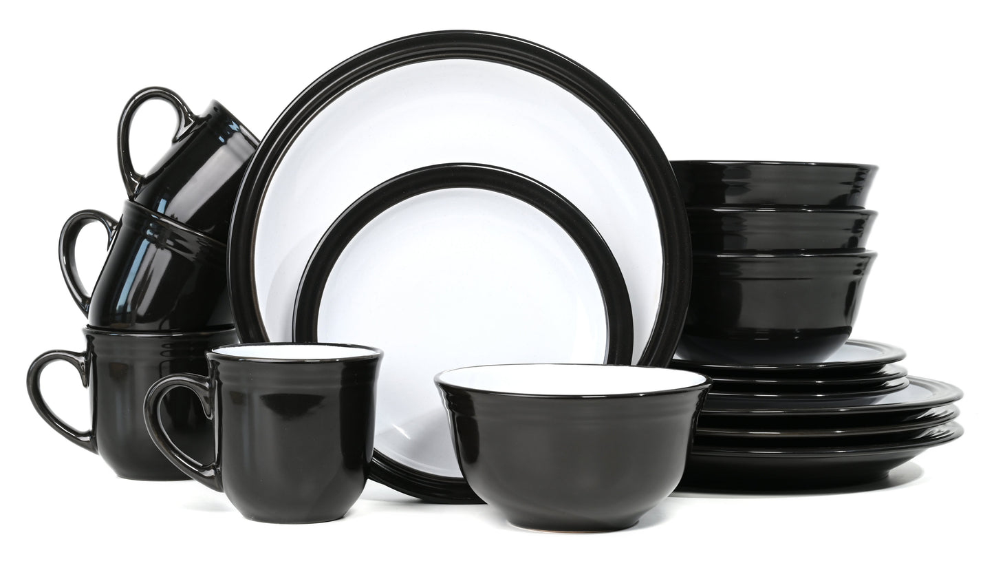 Camden Black Stoneware Dinnerware Set, 16 Pieces