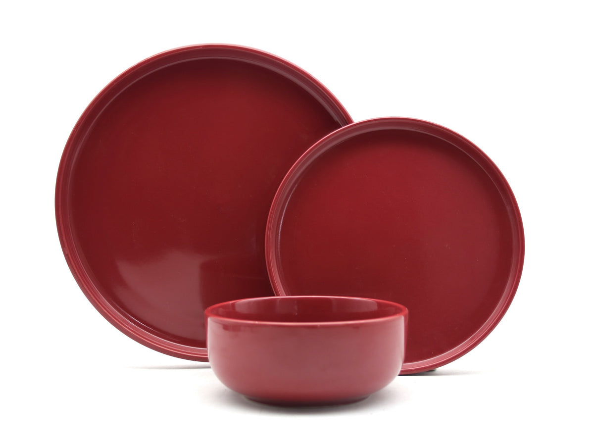 Waterside 12pc Red Lipped Stoneware Dinner Set