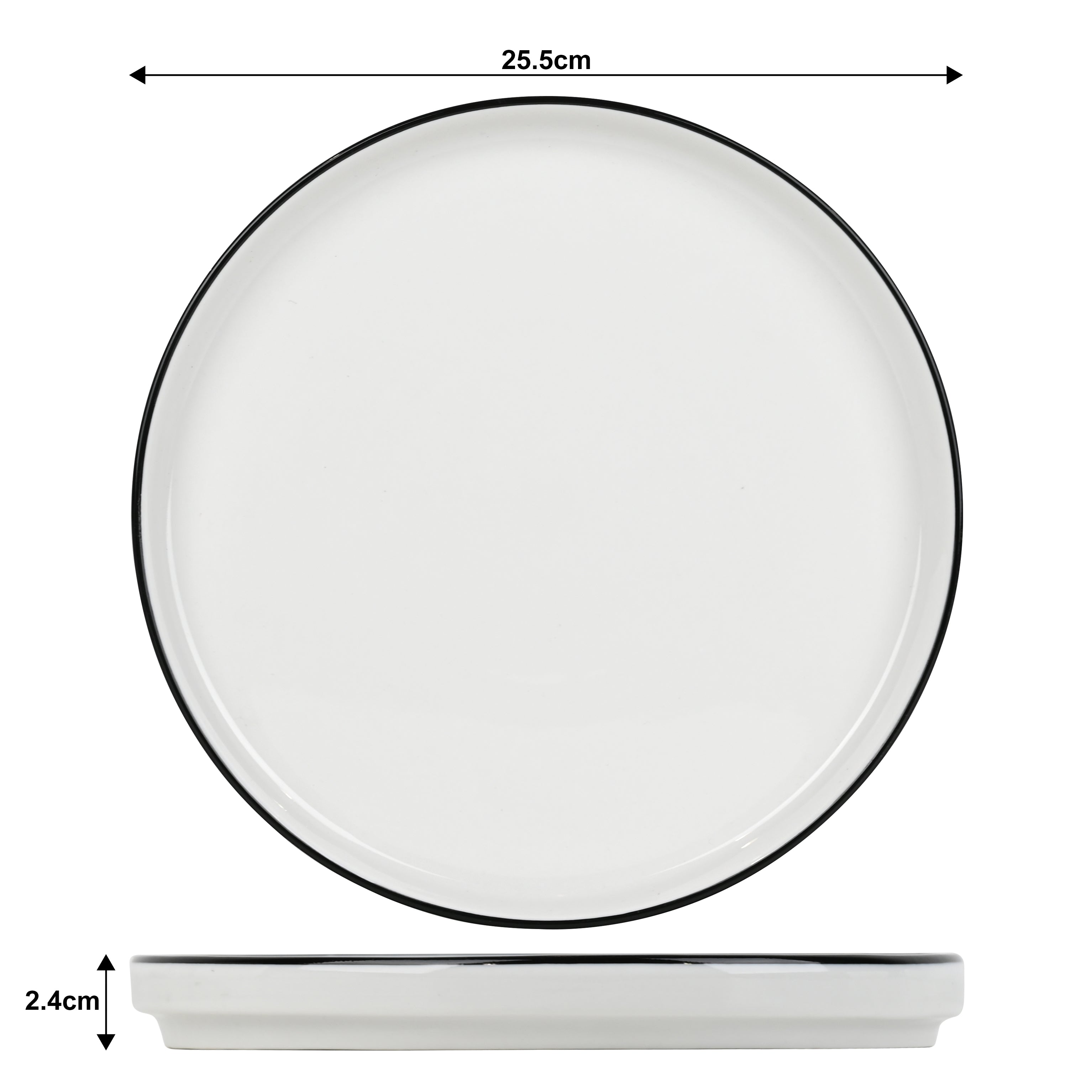 Waterside 12pc Stackable White with Black Rim Porcelain Dinner Set (video attached)