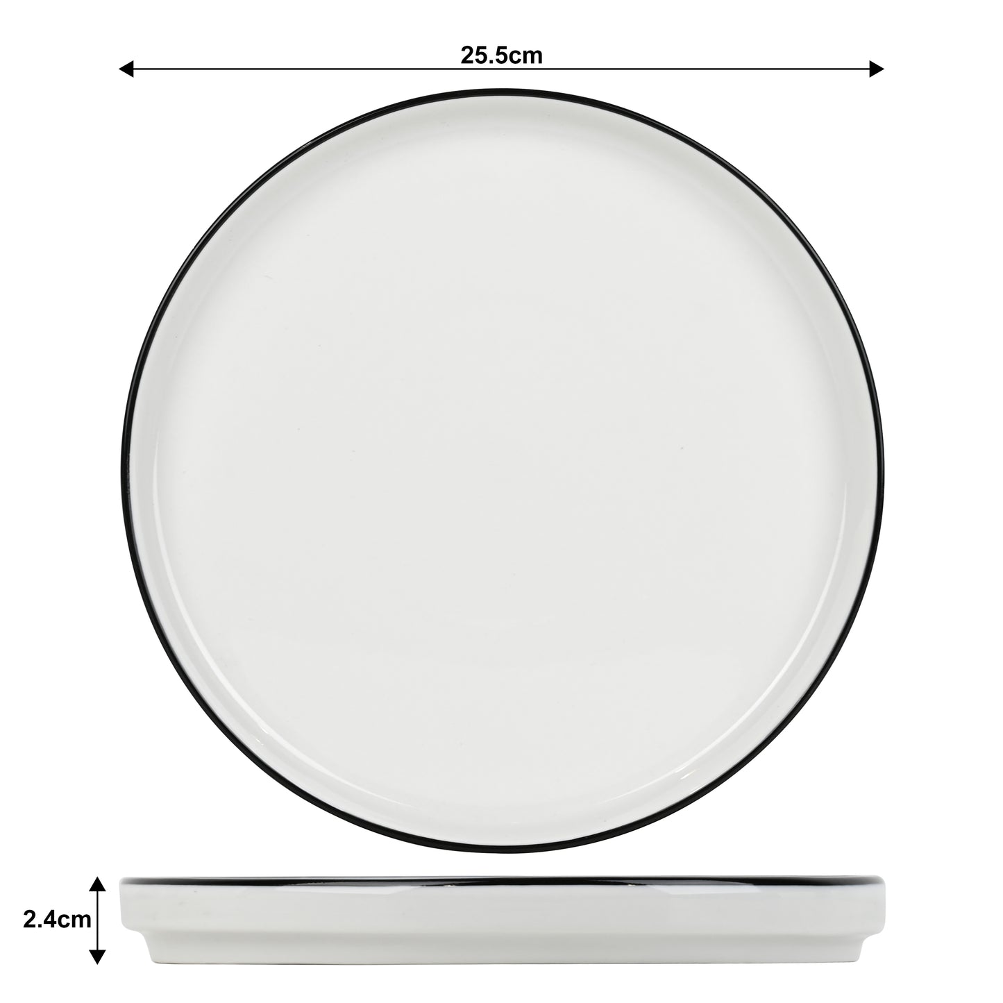 Stackable White with Black Rim Porcelain Dinner Set, 12 Pieces